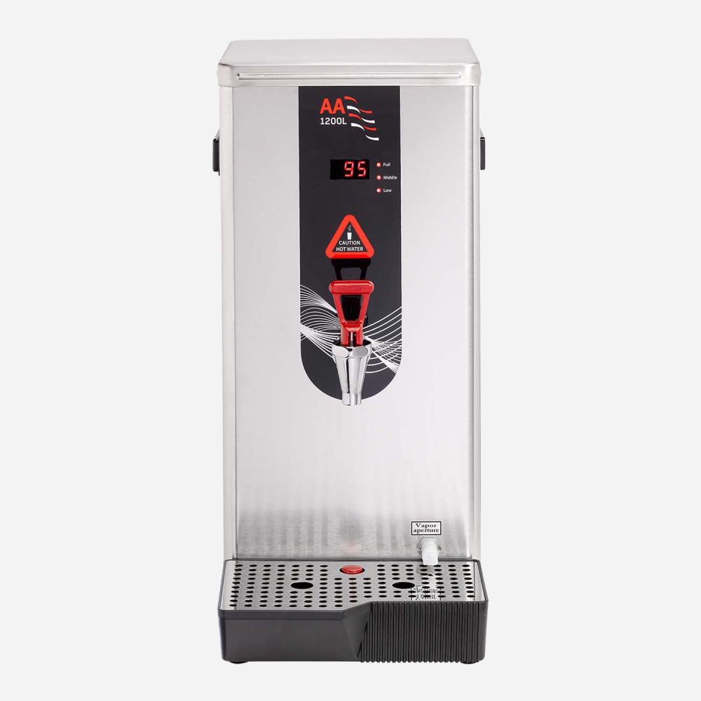 AA1200L Economy Hot Water Boiler Table Top Brushed Stainless Steel front view